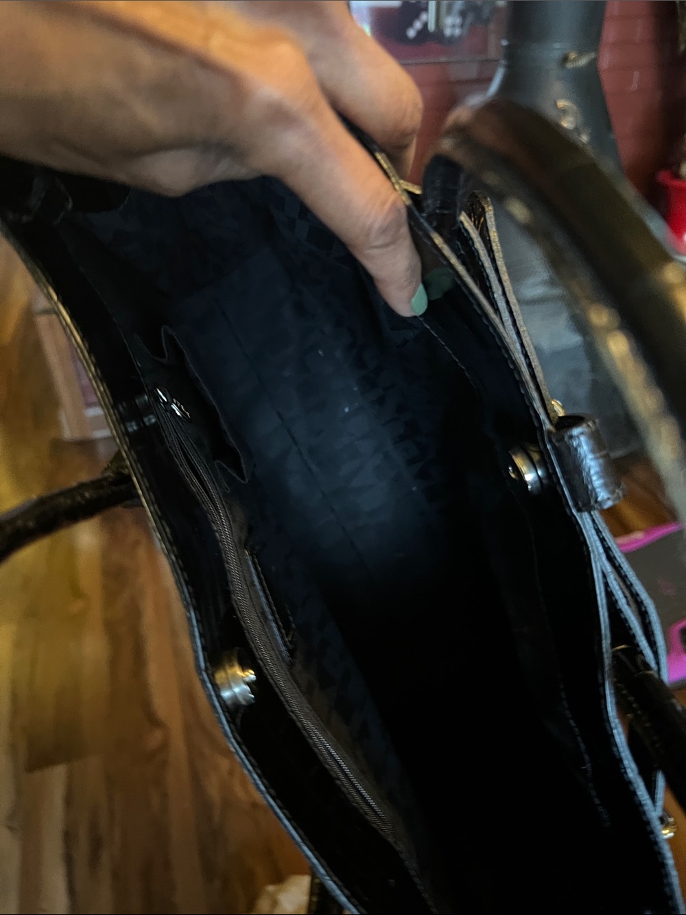 Furla Black Croc-Embossed Leather Satchel - Picture 3 of 5